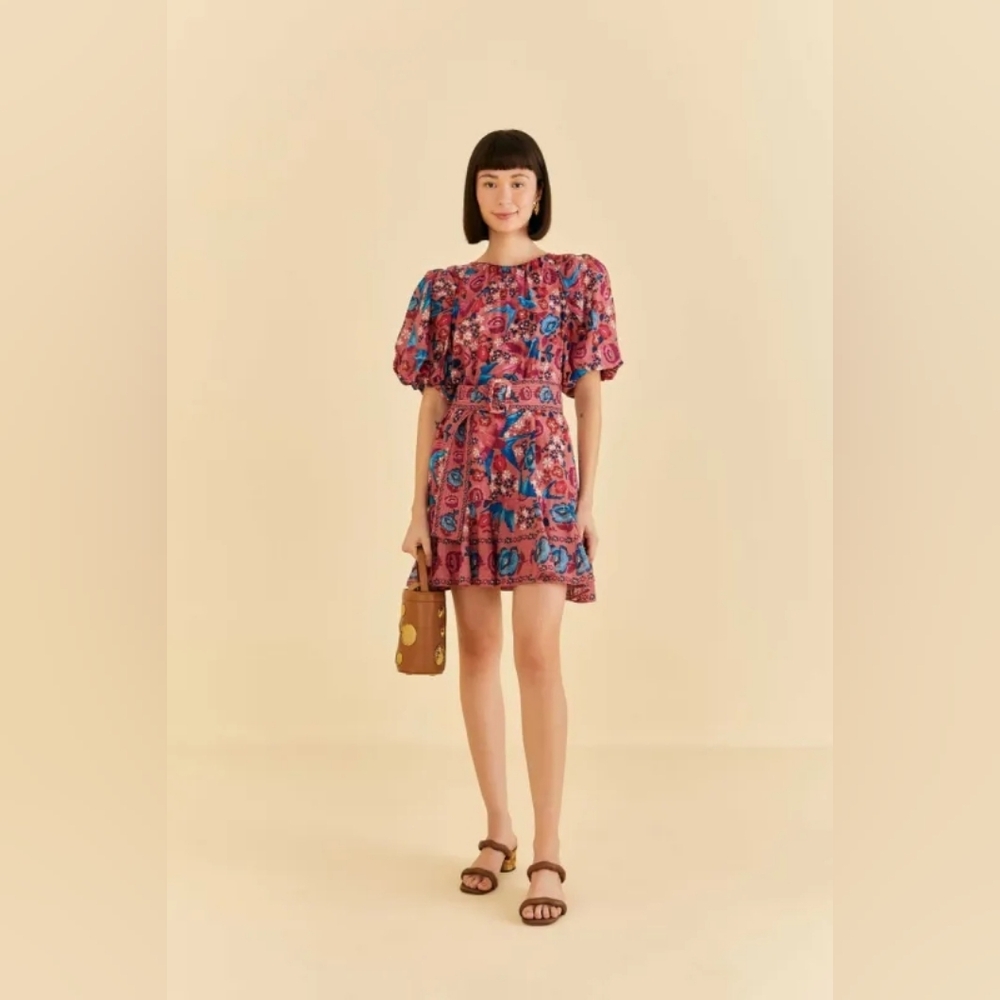 Farm Rio Blush Floral Birds Mini Dress | Size M | Like New